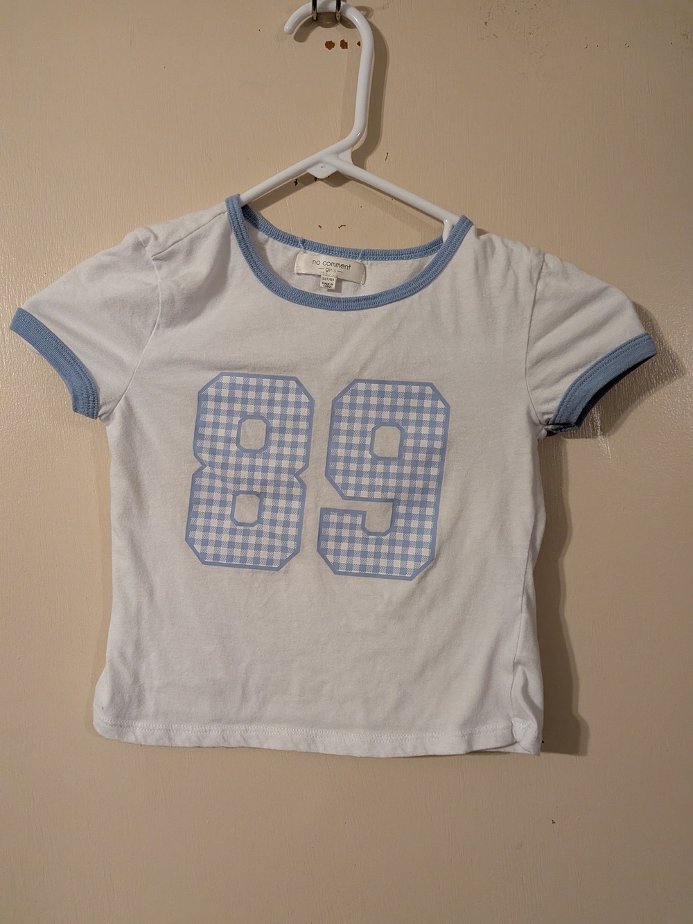 No Comment Kids' White Tee with Light Blue Gingham '89 Graphic